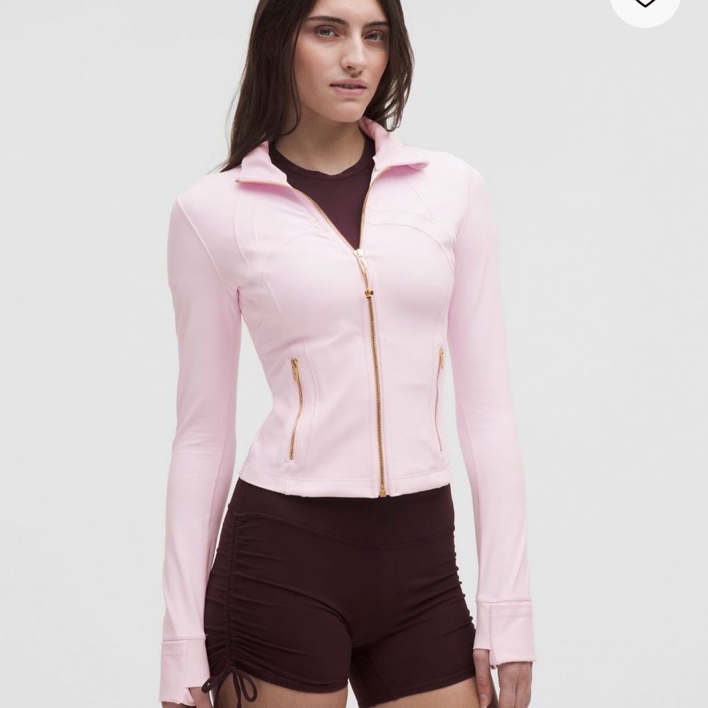 Lululemon Pink Organza Define Cropped Jacket with Gold Zipper